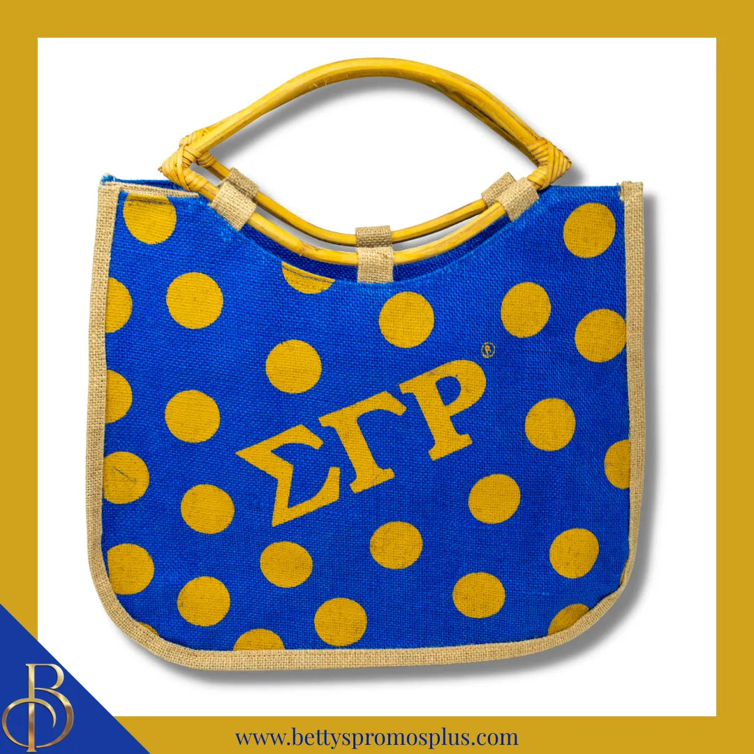 Sigma Gamma Rho ΣΓΡ Polka Dot Sorority Jute Bag-Blue-Sigma Gamma Rho Paraphernalia-Sigma Gamma Rho Purses-Betty's Promos Plus