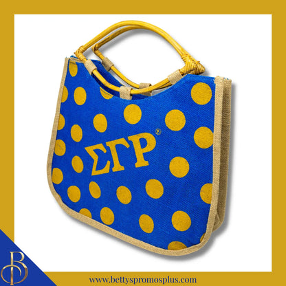 Sigma Gamma Rho ΣΓΡ Polka Dot Sorority Jute Bag-Sigma Gamma Rho Paraphernalia-Sigma Gamma Rho Purses-Betty's Promos Plus