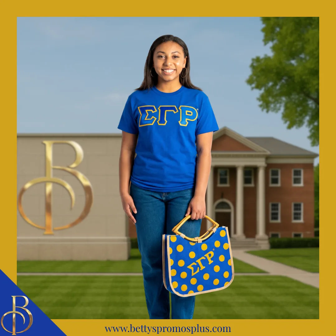 Sigma Gamma Rho ΣΓΡ Polka Dot Sorority Jute Bag-Sigma Gamma Rho Paraphernalia-Sigma Gamma Rho Purses-Betty's Promos Plus