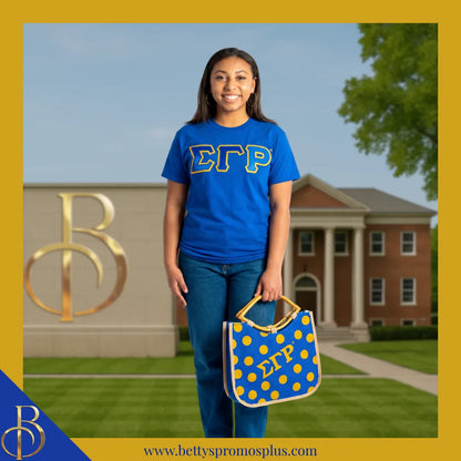 Sigma Gamma Rho ΣΓΡ Polka Dot Sorority Jute Bag-Sigma Gamma Rho Paraphernalia-Sigma Gamma Rho Purses-Betty's Promos Plus