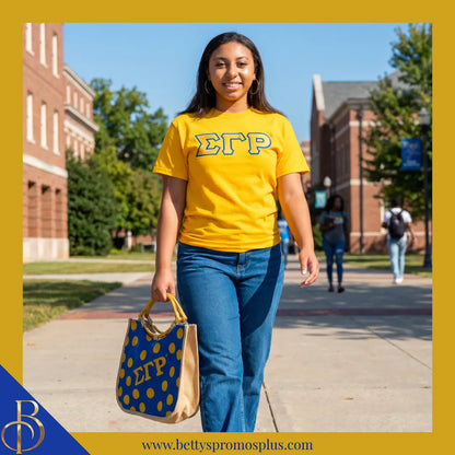 Sigma Gamma Rho ΣΓΡ Polka Dot Sorority Jute Bag-Sigma Gamma Rho Paraphernalia-Sigma Gamma Rho Purses-Betty's Promos Plus