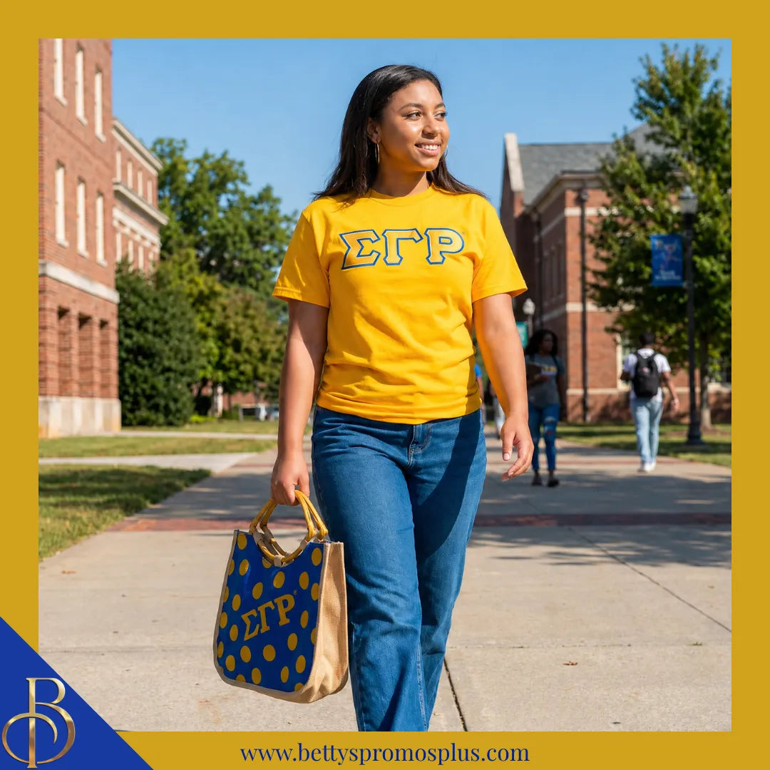 Sigma Gamma Rho ΣΓΡ Polka Dot Sorority Jute Bag-Sigma Gamma Rho Paraphernalia-Sigma Gamma Rho Purses-Betty's Promos Plus