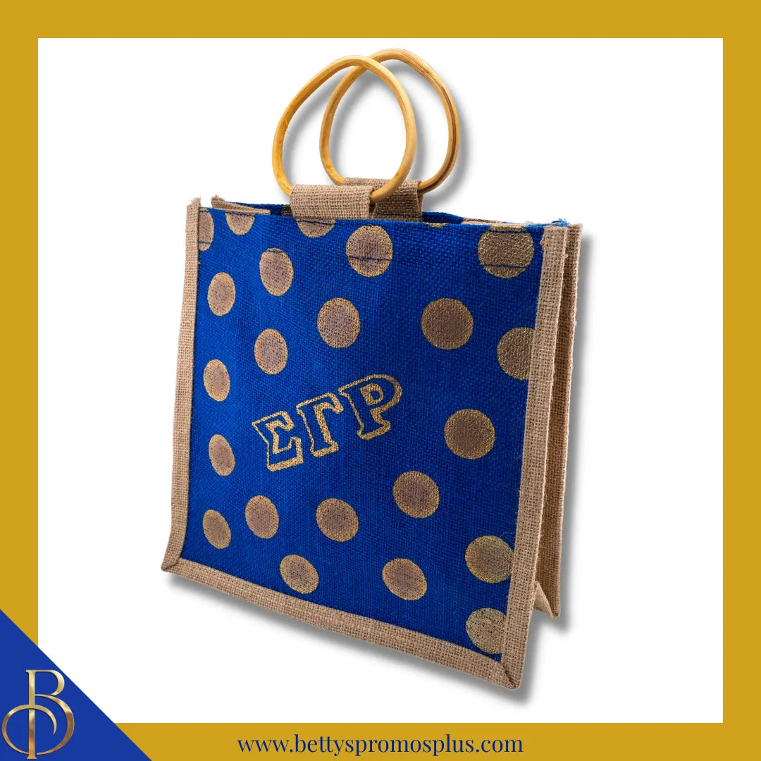 Sigma Gamma Rho ΣΓΡ Polka Dots Mini Jute Bag-Sigma Gamma Rho Paraphernalia-Sigma Gamma Rho Purses-Betty's Promos Plus