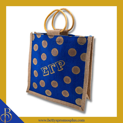 Sigma Gamma Rho ΣΓΡ Polka Dots Mini Jute Bag-Sigma Gamma Rho Paraphernalia-Sigma Gamma Rho Purses-Betty's Promos Plus