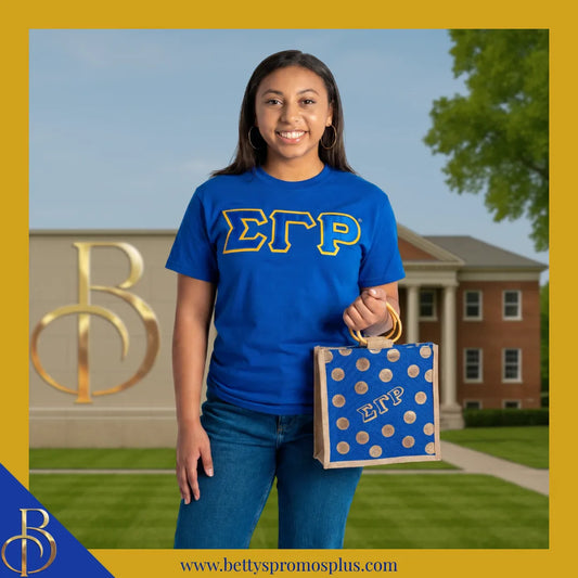 Sigma Gamma Rho ΣΓΡ Polka Dots Mini Jute Bag-Sigma Gamma Rho Paraphernalia-Sigma Gamma Rho Purses-Betty's Promos Plus