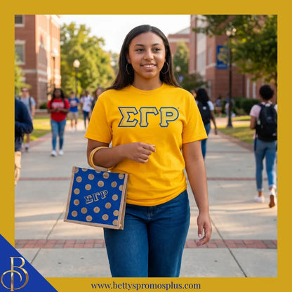 Sigma Gamma Rho ΣΓΡ Polka Dots Mini Jute Bag-Sigma Gamma Rho Paraphernalia-Sigma Gamma Rho Purses-Betty's Promos Plus