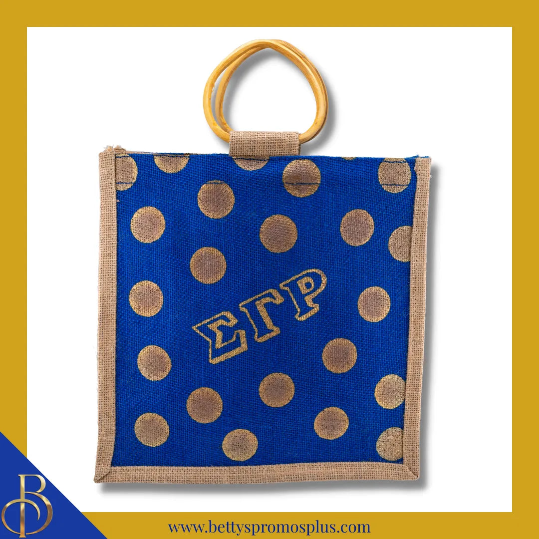 Sigma Gamma Rho ΣΓΡ Polka Dots Mini Jute Bag-Sigma Gamma Rho Paraphernalia-Sigma Gamma Rho Purses-Betty's Promos Plus