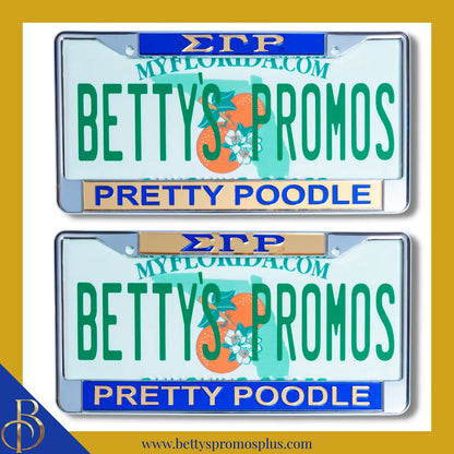 Sigma Gamma Rho ΣΓΡ Pretty Poodle Chrome Laser Engraved Mirrored Acrylic Auto Tag License Plate Frame-Sigma Gamma Rho Paraphernalia-Sigma Gamma Rho Auto Tag Frame-Betty's Promos Plus