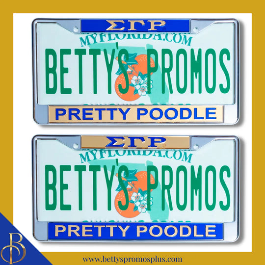 Sigma Gamma Rho ΣΓΡ Pretty Poodle Chrome Laser Engraved Mirrored Acrylic Auto Tag License Plate Frame-Sigma Gamma Rho Paraphernalia-Sigma Gamma Rho Auto Tag Frame-Betty's Promos Plus