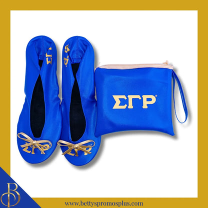 Sigma Gamma Rho ΣΓΡ Printed Foldable Ballet Flats with Carrying Case-Blue-X-Small US 5.5-Sigma Gamma Rho Paraphernalia-Sigma Gamma Rho Ballet Flats-Betty's Promos Plus