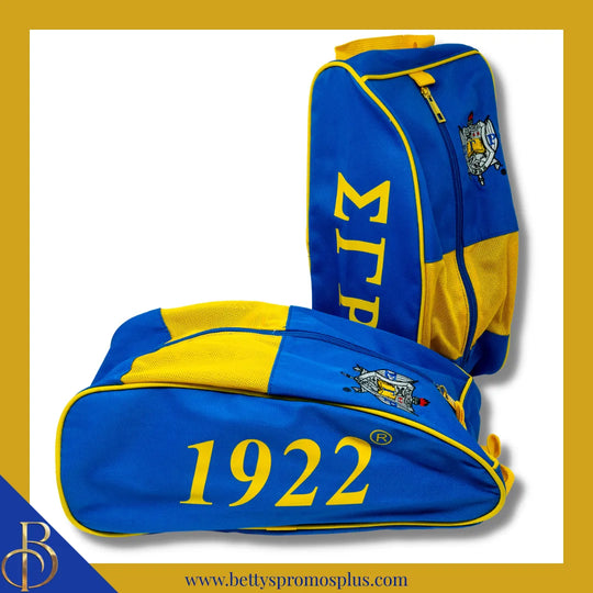 Sigma Gamma Rho ΣΓΡ Shield Blue & Gold Canvas Shoe Bag with Zippered Mesh-Blue-Sigma Gamma Rho Paraphernalia-Sigma Gamma Rho Shoe Bags-Betty's Promos Plus