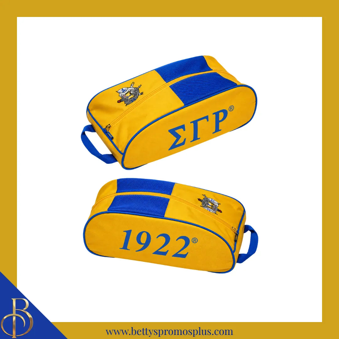 Sigma Gamma Rho ΣΓΡ Shield Blue & Gold Canvas Shoe Bag with Zippered Mesh-Gold-Sigma Gamma Rho Paraphernalia-Sigma Gamma Rho Shoe Bags-Betty's Promos Plus