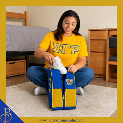 Sigma Gamma Rho ΣΓΡ Shield Blue & Gold Canvas Shoe Bag with Zippered Mesh-Sigma Gamma Rho Paraphernalia-Sigma Gamma Rho Shoe Bags-Betty's Promos Plus
