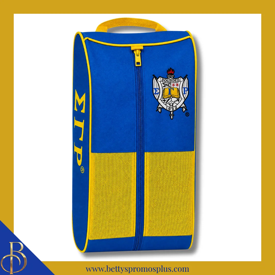 Sigma Gamma Rho ΣΓΡ Shield Blue & Gold Canvas Shoe Bag with Zippered Mesh-Sigma Gamma Rho Paraphernalia-Sigma Gamma Rho Shoe Bags-Betty's Promos Plus