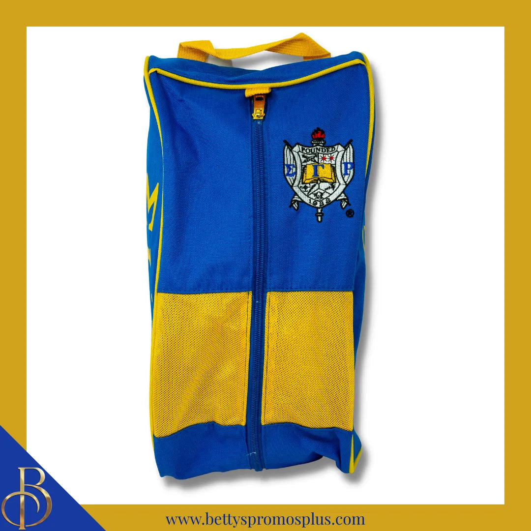 Sigma Gamma Rho ΣΓΡ Shield Blue & Gold Canvas Shoe Bag with Zippered Mesh-Sigma Gamma Rho Paraphernalia-Sigma Gamma Rho Shoe Bags-Betty's Promos Plus