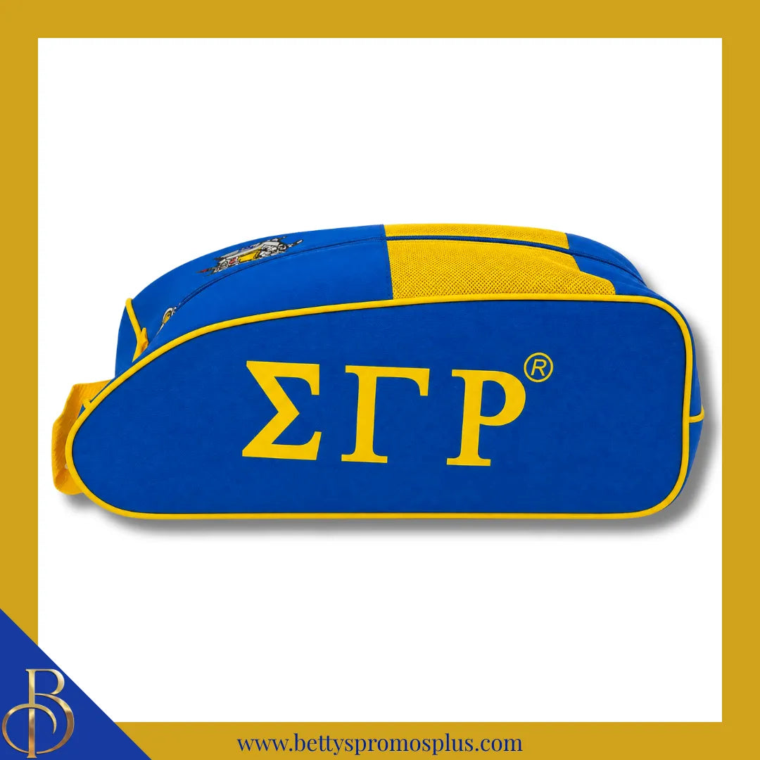 Sigma Gamma Rho ΣΓΡ Shield Blue & Gold Canvas Shoe Bag with Zippered Mesh-Sigma Gamma Rho Paraphernalia-Sigma Gamma Rho Shoe Bags-Betty's Promos Plus