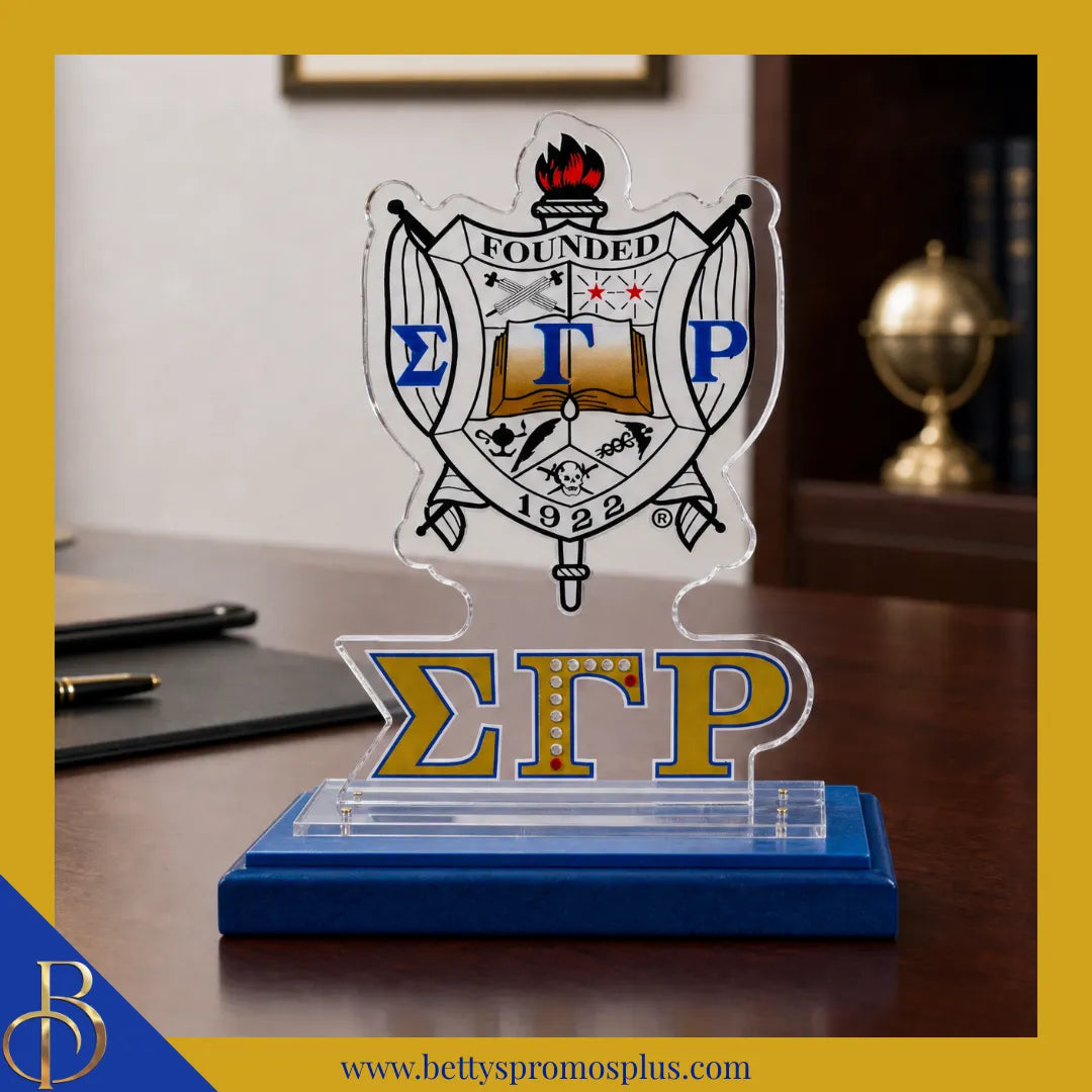 Sigma Gamma Rho ΣΓΡ Shield Desk Ornament Plaque-Sigma Gamma Rho Paraphernalia-Sigma Gamma Rho Desk Ornament-Betty's Promos Plus