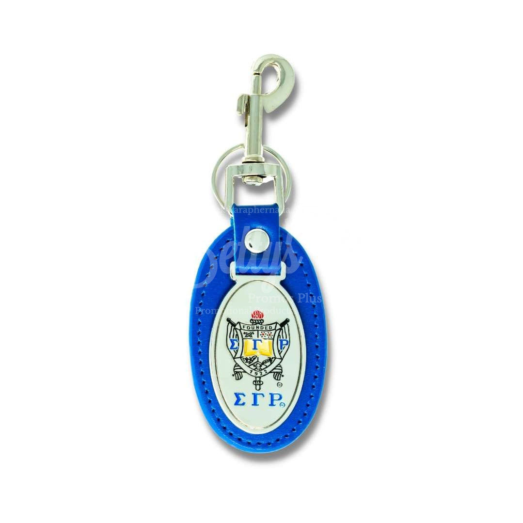 Sigma Gamma Rho ΣΓΡ Shield Leather Key Fob Keychain-Blue-Sigma Gamma Rho Paraphernalia-Sigma Gamma Rho Keychain-Betty's Promos Plus