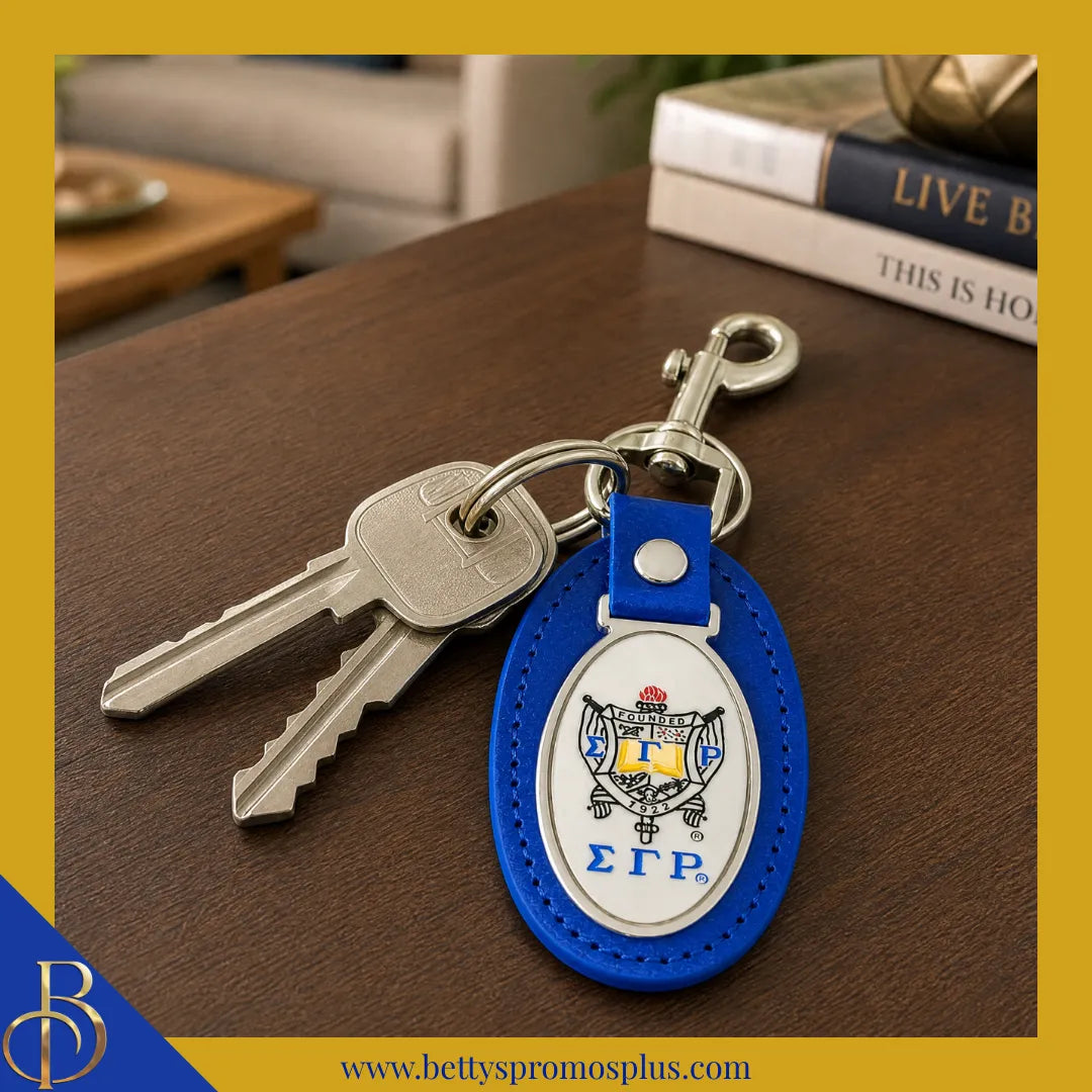 Sigma Gamma Rho ΣΓΡ Shield Leather Key Fob Keychain-Sigma Gamma Rho Paraphernalia-Sigma Gamma Rho Keychain-Betty's Promos Plus