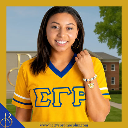 Sigma Gamma Rho ΣΓΡ Shield Pearl Bracelet with Rhinestone Spacers-Sigma Gamma Rho Paraphernalia-Sigma Gamma Rho Bracelet-Betty's Promos Plus