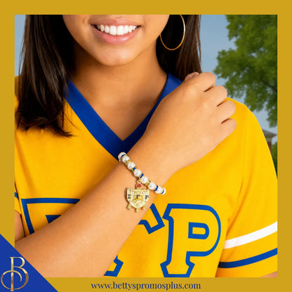 Sigma Gamma Rho ΣΓΡ Shield Pearl Bracelet with Rhinestone Spacers-Sigma Gamma Rho Paraphernalia-Sigma Gamma Rho Bracelet-Betty's Promos Plus