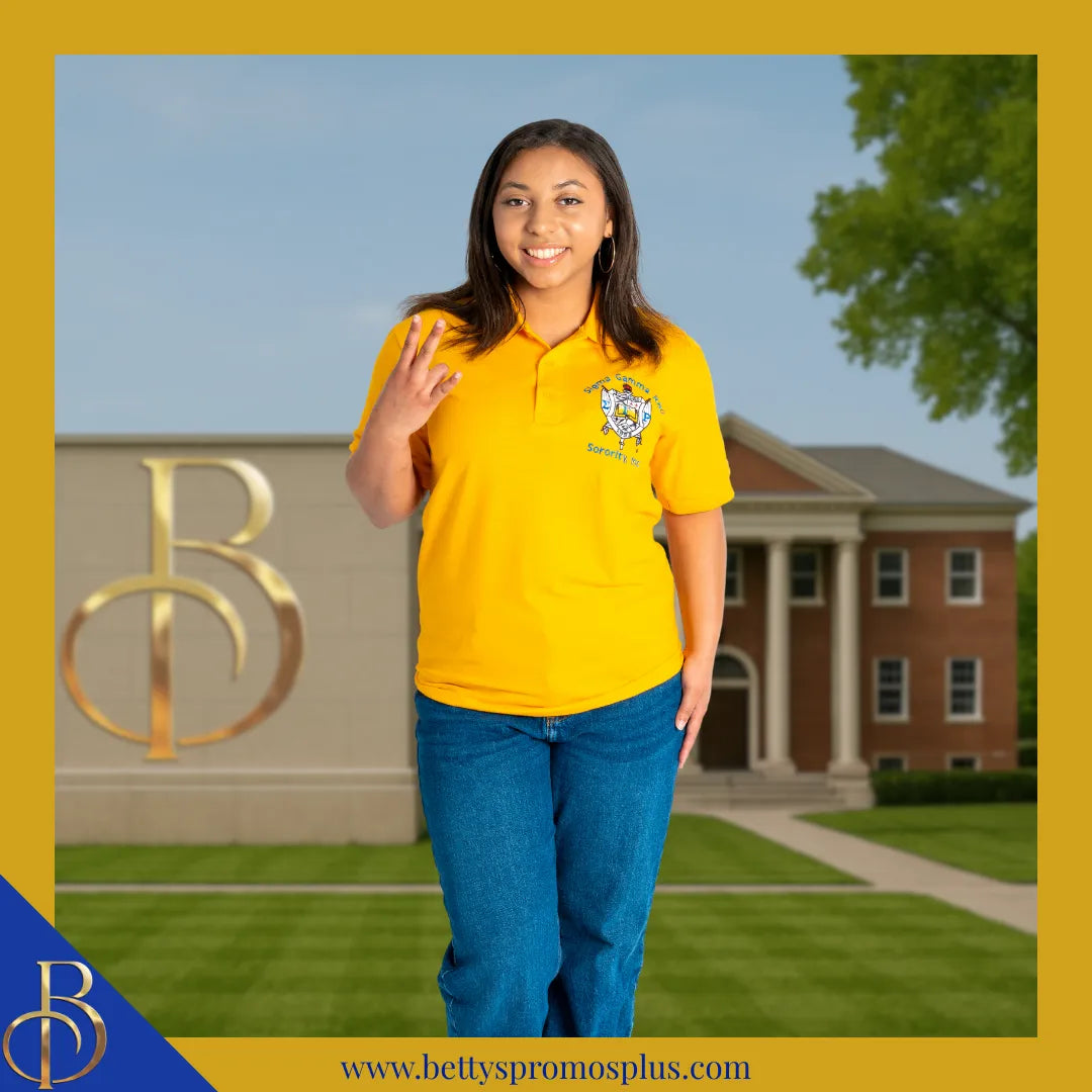 Sigma Gamma Rho ΣΓΡ Shield Polo Golf Shirt, Pique & Dry Fit Available-Sigma Gamma Rho Paraphernalia-Sigma Gamma Rho Polo Shirt-Betty's Promos Plus