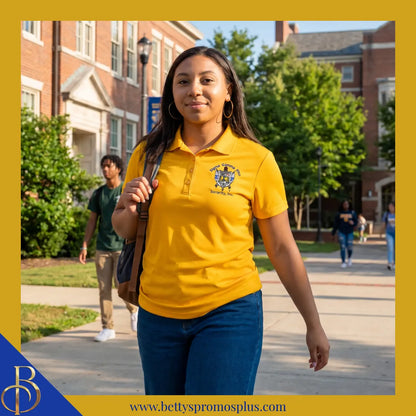 Sigma Gamma Rho ΣΓΡ Shield Polo Golf Shirt, Pique & Dry Fit Available-Sigma Gamma Rho Paraphernalia-Sigma Gamma Rho Polo Shirt-Betty's Promos Plus
