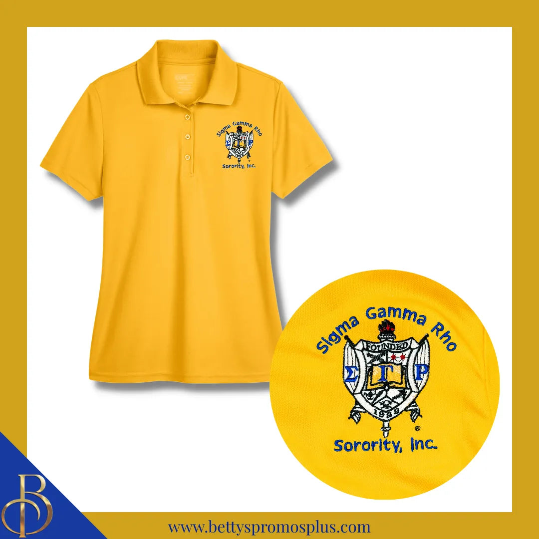 Sigma Gamma Rho ΣΓΡ Shield Polo Golf Shirt, Pique & Dry Fit Available-Sigma Gamma Rho Paraphernalia-Sigma Gamma Rho Polo Shirt-Betty's Promos Plus