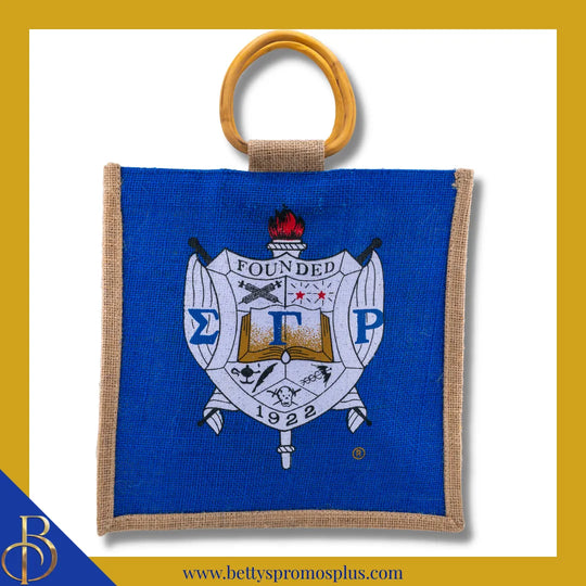 Sigma Gamma Rho ΣΓΡ Shield Sorority Mini Jute Bag-Blue-Sigma Gamma Rho Paraphernalia-Sigma Gamma Rho Purses-Betty's Promos Plus
