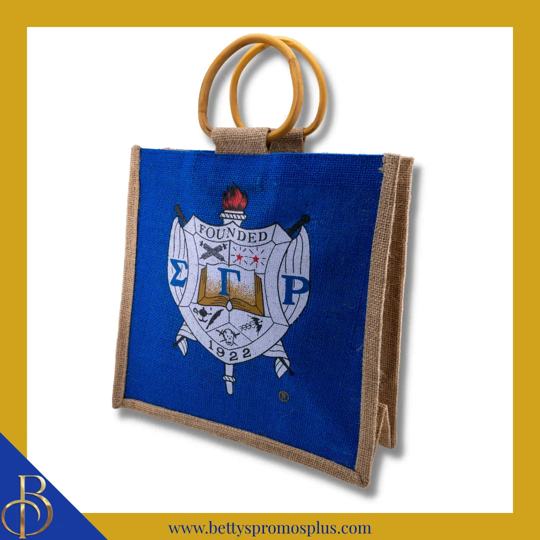 Sigma Gamma Rho ΣΓΡ Shield Sorority Mini Jute Bag-Sigma Gamma Rho Paraphernalia-Sigma Gamma Rho Purses-Betty's Promos Plus