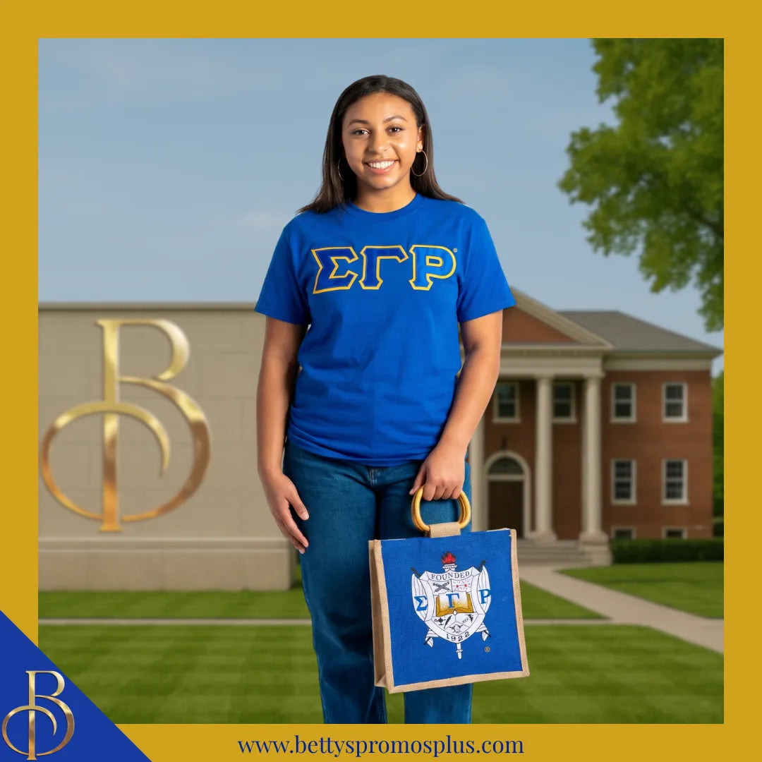 Sigma Gamma Rho ΣΓΡ Shield Sorority Mini Jute Bag-Sigma Gamma Rho Paraphernalia-Sigma Gamma Rho Purses-Betty's Promos Plus