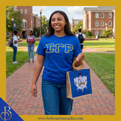 Sigma Gamma Rho ΣΓΡ Shield Sorority Mini Jute Bag-Sigma Gamma Rho Paraphernalia-Sigma Gamma Rho Purses-Betty's Promos Plus
