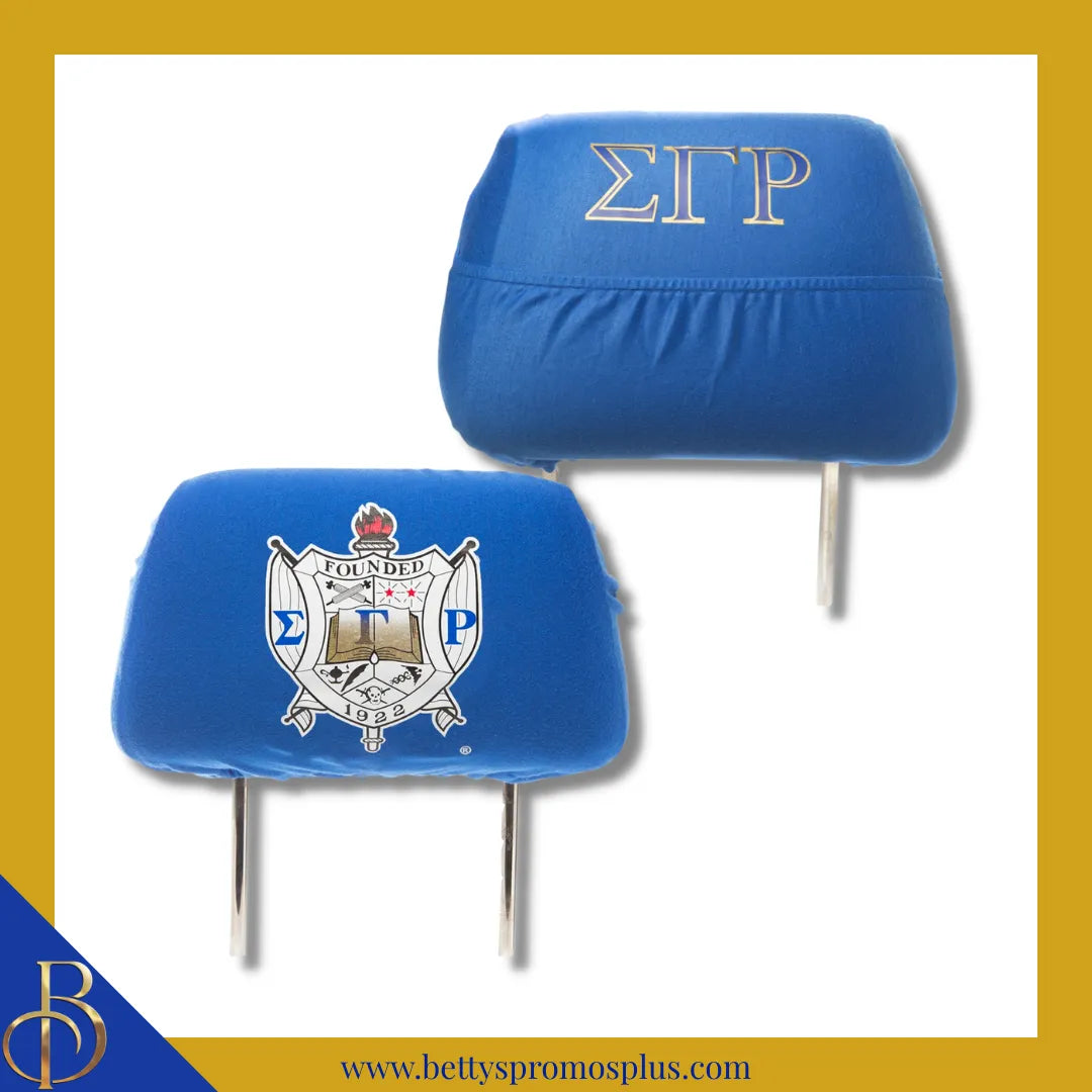 Sigma Gamma Rho ΣΓΡ Shield with Greek Letters Car Seat Headrest Cover-Single Headrest-Blue-Sigma Gamma Rho Paraphernalia-Sigma Gamma Rho Headrest Cover-Betty's Promos Plus