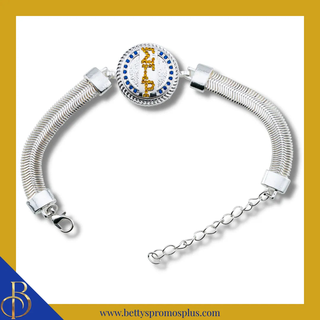 Sigma Gamma Rho ΣΓΡ Snap Button Bracelet Jewelry with Interchangeable Snaps-Silver-Single Bracelet-Vertical ΣΓΡ Letters-Sigma Gamma Rho Paraphernalia-Sigma Gamma Rho Bracelet-Betty's Promos Plus