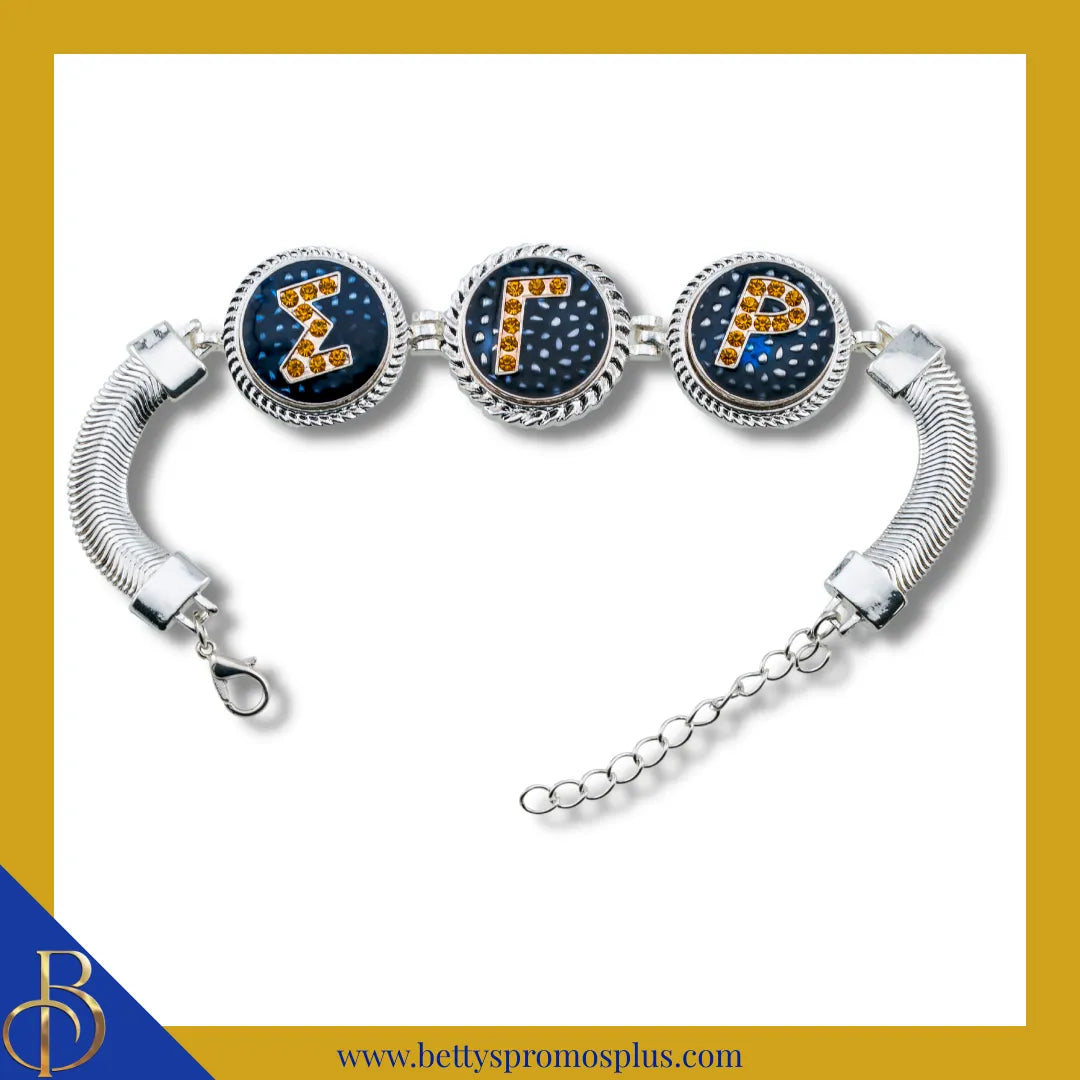 Sigma Gamma Rho ΣΓΡ Snap Button Bracelet Jewelry with Interchangeable Snaps-Silver-Triple Bracelet-Triple ΣΓΡ Letters-Sigma Gamma Rho Paraphernalia-Sigma Gamma Rho Bracelet-Betty's Promos Plus