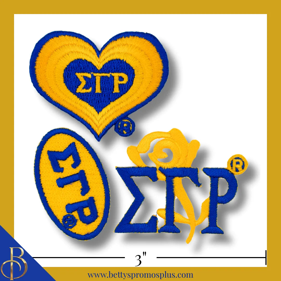 Sigma Gamma Rho ΣΓΡ Stick-On Embroidered Patch Set of 3 Patches-Pack #2-Sigma Gamma Rho Paraphernalia-Sigma Gamma Rho Patch-Betty's Promos Plus