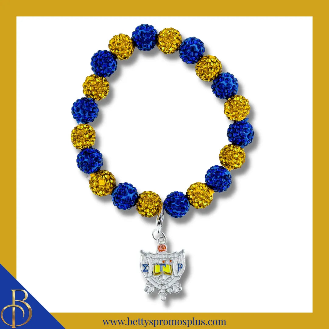 Sigma Gamma Rho ΣΓΡ Stone Bead Bracelet with Shield-Blue-Sigma Gamma Rho Paraphernalia-Sigma Gamma Rho Bracelet-Betty's Promos Plus