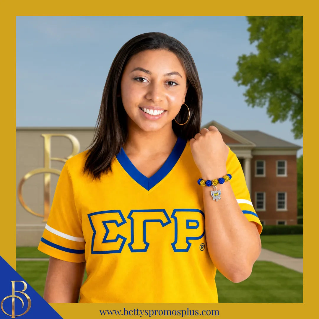 Sigma Gamma Rho ΣΓΡ Stone Bead Bracelet with Shield-Sigma Gamma Rho Paraphernalia-Sigma Gamma Rho Bracelet-Betty's Promos Plus