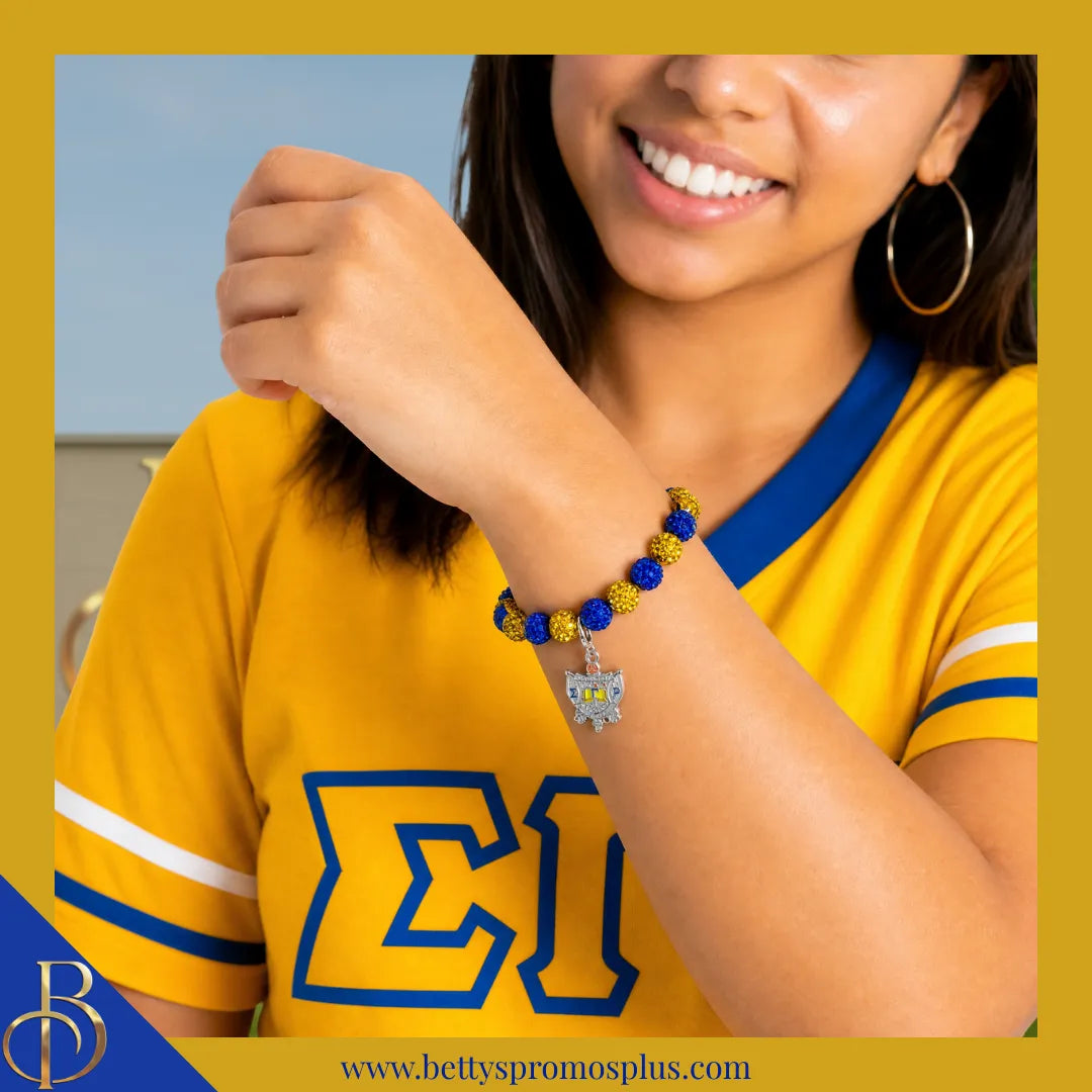 Sigma Gamma Rho ΣΓΡ Stone Bead Bracelet with Shield-Sigma Gamma Rho Paraphernalia-Sigma Gamma Rho Bracelet-Betty's Promos Plus