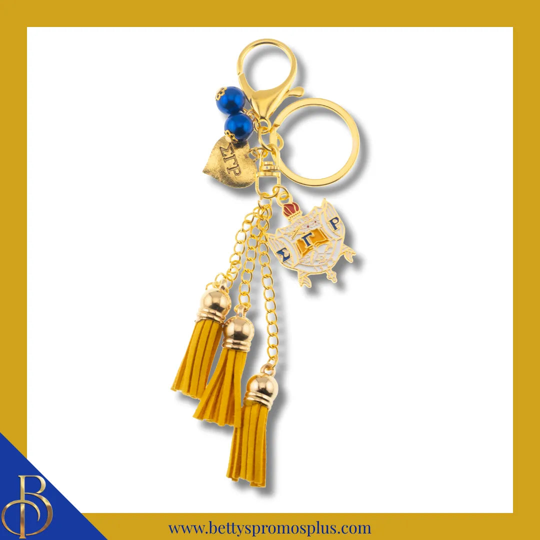 Sigma Gamma Rho ΣΓΡ Tassel Keychain with ΣΓΡ Crest Charm-Sigma Gamma Rho Paraphernalia-Sigma Gamma Rho Keychain-Betty's Promos Plus
