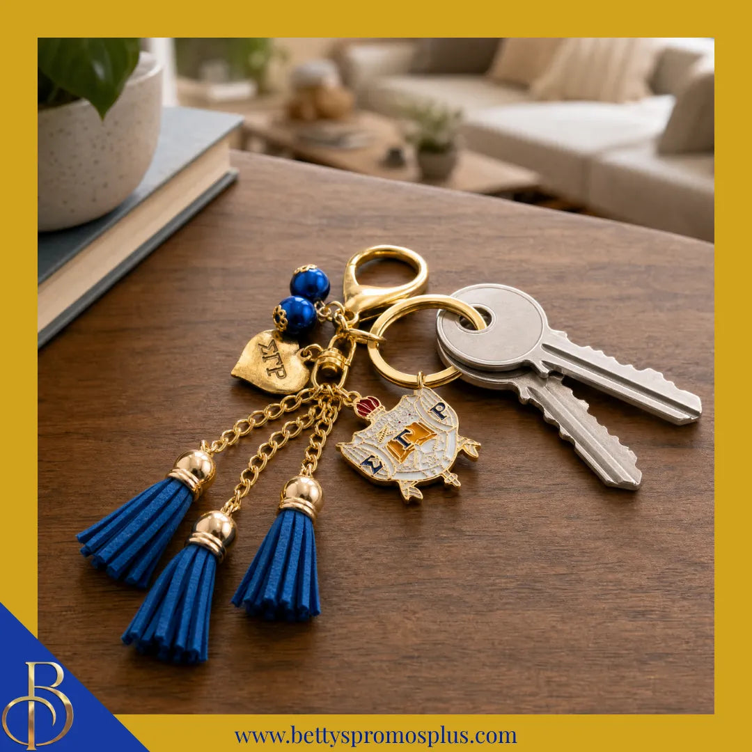 Sigma Gamma Rho ΣΓΡ Tassel Keychain with ΣΓΡ Crest Charm-Sigma Gamma Rho Paraphernalia-Sigma Gamma Rho Keychain-Betty's Promos Plus