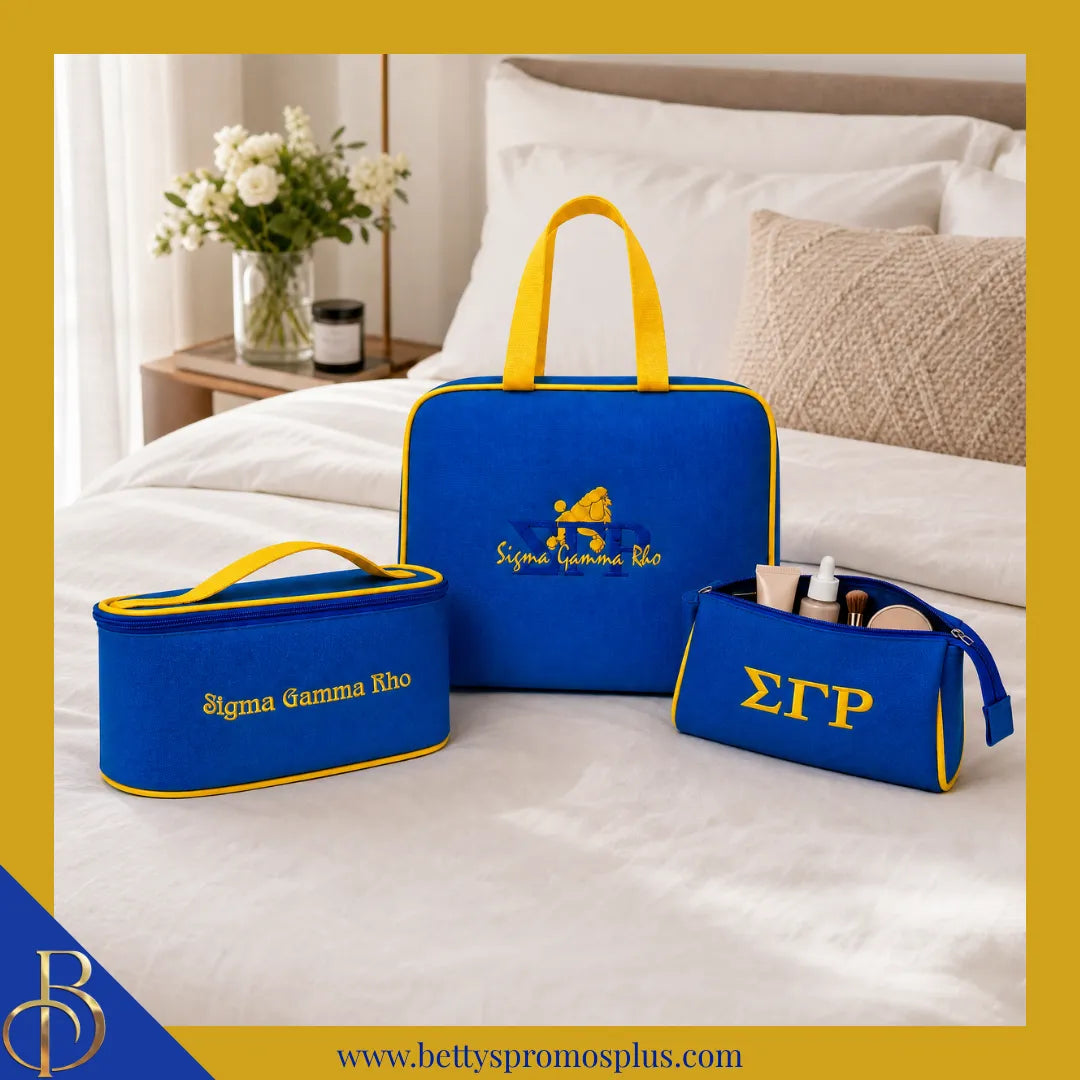 Sigma Gamma Rho ΣΓΡ Toiletry Bag Set of 3 Makeup Travel Kit Bathroom and Luggage Organizer-Sigma Gamma Rho Paraphernalia-Sigma Gamma Rho Cosmetic Case-Betty's Promos Plus