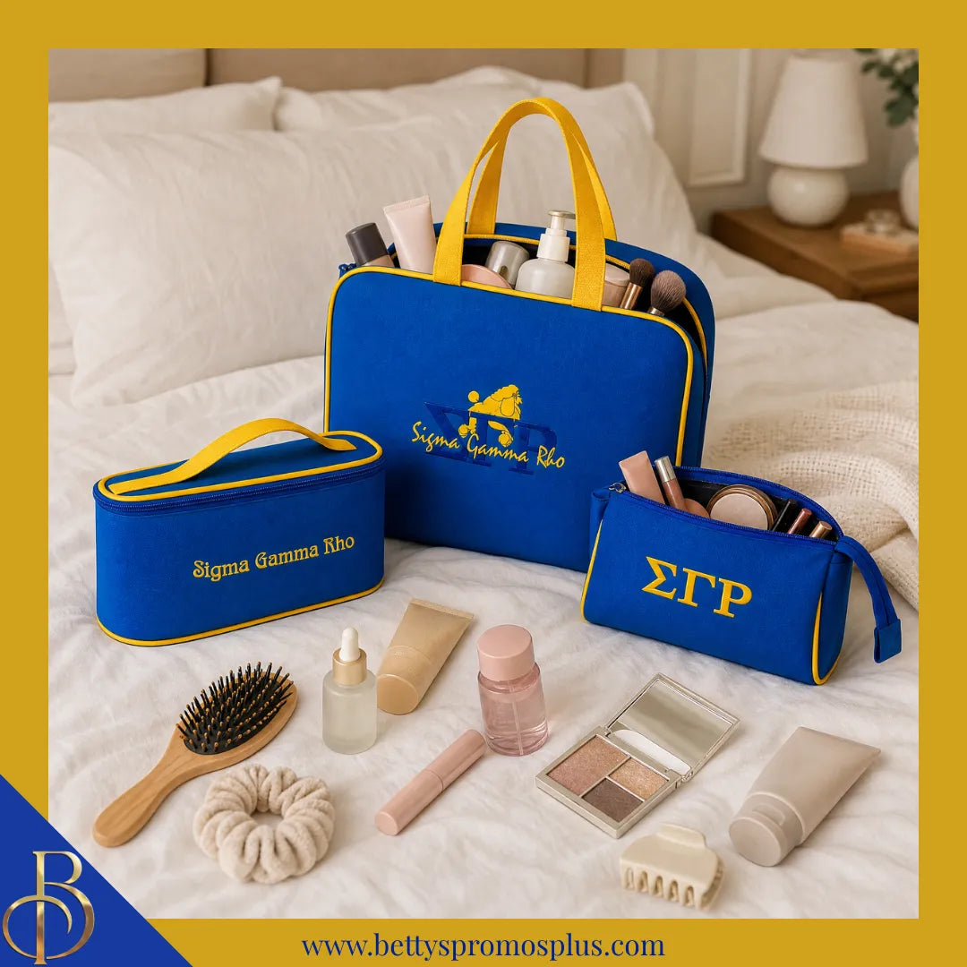 Sigma Gamma Rho ΣΓΡ Toiletry Bag Set of 3 Makeup Travel Kit Bathroom and Luggage Organizer-Sigma Gamma Rho Paraphernalia-Sigma Gamma Rho Cosmetic Case-Betty's Promos Plus