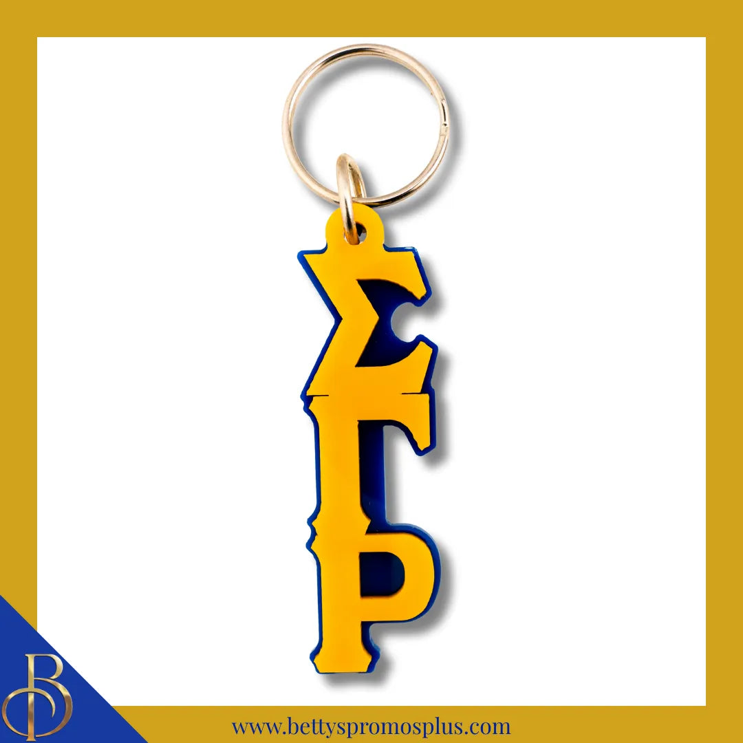 Sigma Gamma Rho ΣΓΡ Vertical Greek Letters Acrylic Keychain-Gold-Large-Sigma Gamma Rho Paraphernalia-Sigma Gamma Rho Keychain-Betty's Promos Plus