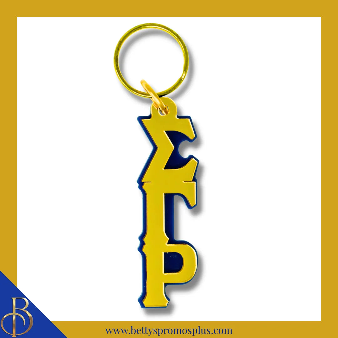 Sigma Gamma Rho ΣΓΡ Vertical Greek Letters Acrylic Keychain-Gold Mirror-Large-Sigma Gamma Rho Paraphernalia-Sigma Gamma Rho Keychain-Betty's Promos Plus