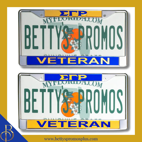 Sigma Gamma Rho ΣΓΡ Veteran Chrome Laser Engraved Mirrored Acrylic Auto Tag License Plate Frame-Sigma Gamma Rho Paraphernalia-Sigma Gamma Rho Auto Tag Frame-Betty's Promos Plus