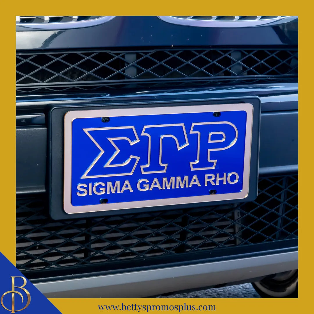 Sigma Gamma Rho ΣΓΡ with Sigma Gamma Rho Laser Engraved Mirrored Acrylic Auto Tag License Plate-Sigma Gamma Rho Paraphernalia-Sigma Gamma Rho Auto Tag-Betty's Promos Plus