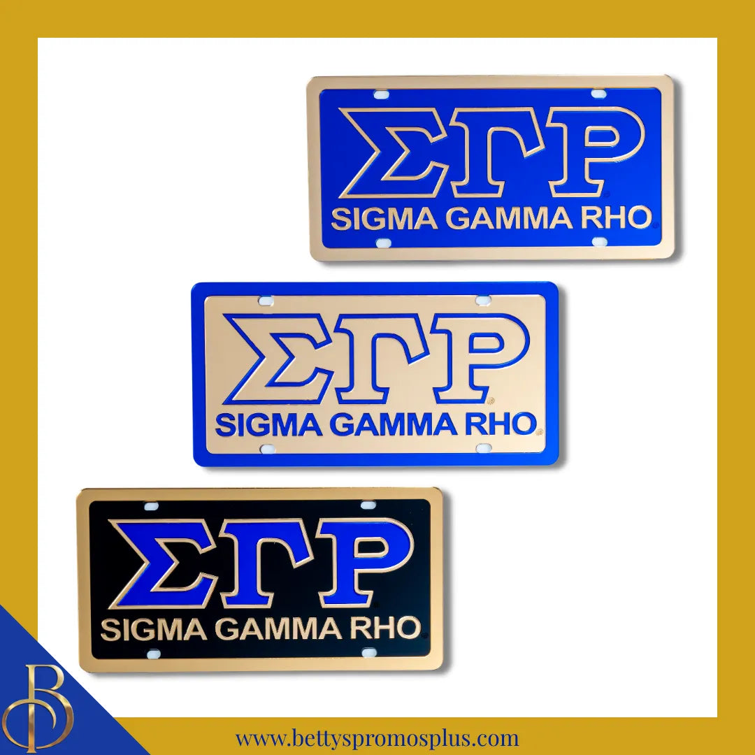 Sigma Gamma Rho ΣΓΡ with Sigma Gamma Rho Laser Engraved Mirrored Acrylic Auto Tag License Plate-Sigma Gamma Rho Paraphernalia-Sigma Gamma Rho Auto Tag-Betty's Promos Plus