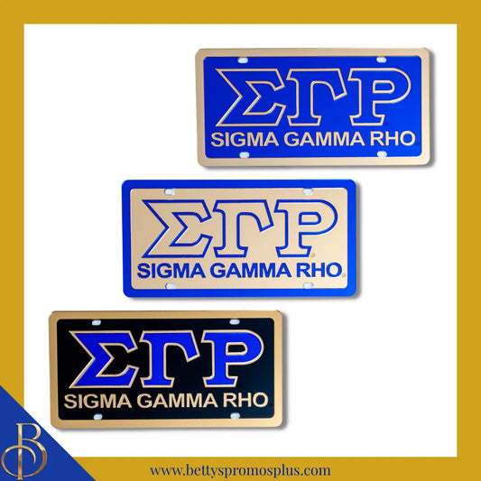 Sigma Gamma Rho ΣΓΡ with Sigma Gamma Rho Laser Engraved Mirrored Acrylic Auto Tag License Plate-Sigma Gamma Rho Paraphernalia-Sigma Gamma Rho Auto Tag-Betty's Promos Plus