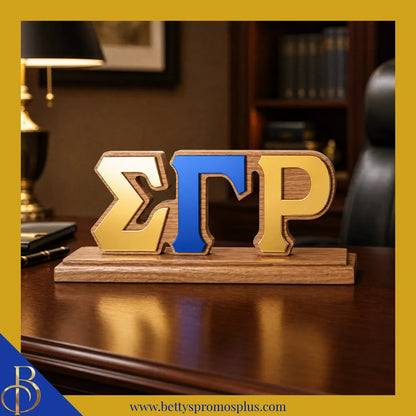 Sigma Gamma Rho ΣΓΡ Wooden Desk Ornament with Mirrored Letters-Sigma Gamma Rho Paraphernalia-Sigma Gamma Rho Desk Ornament-Betty's Promos Plus